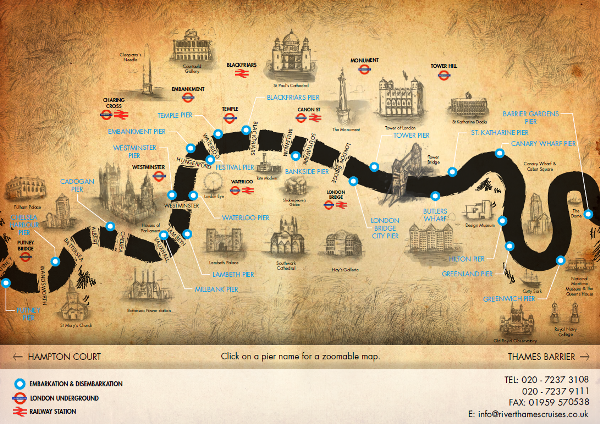River Thames Cruise Map Of Piers And Popular Locations